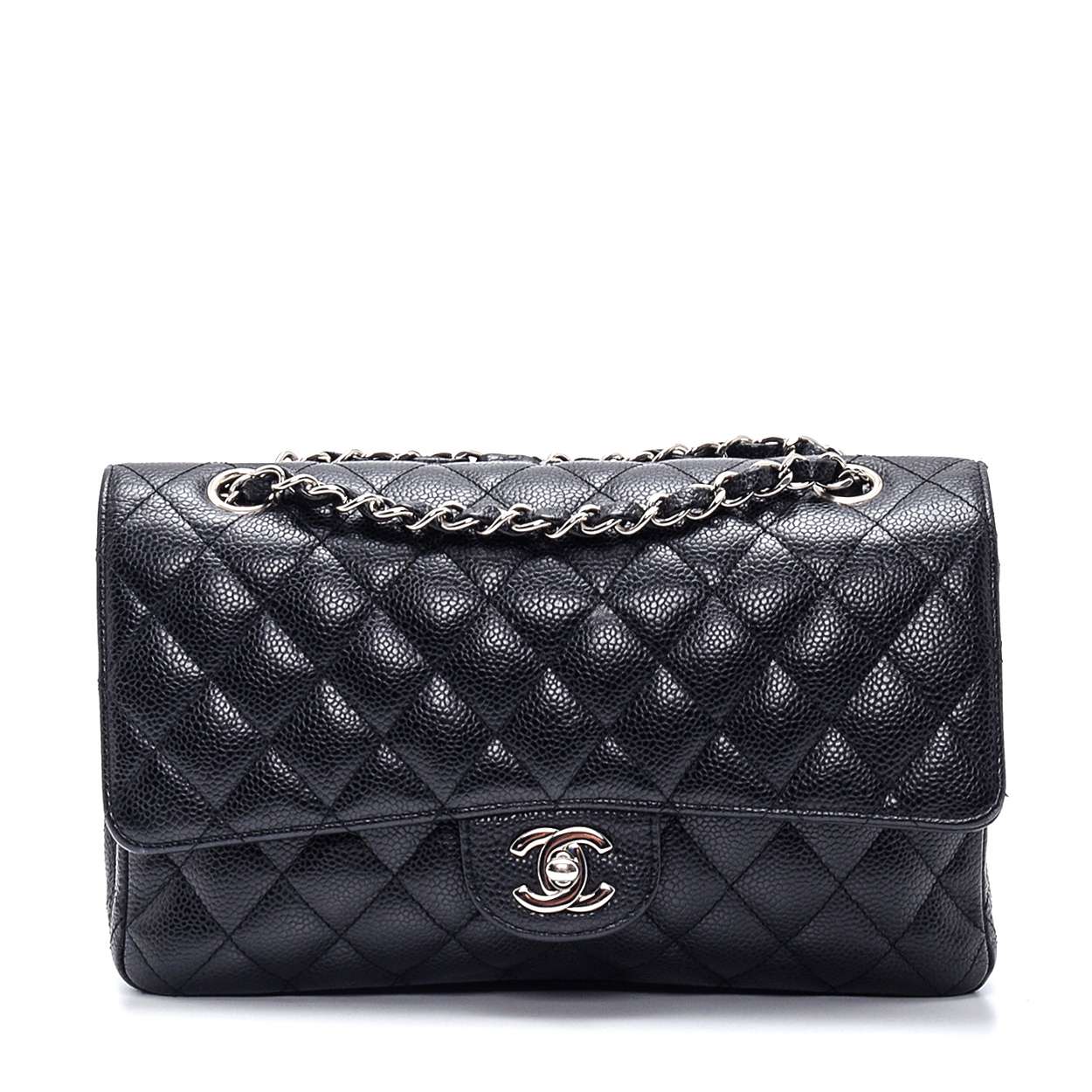 Chanel - Black Quilted Caviar Leather 2.55 Medium Double Flap Bag